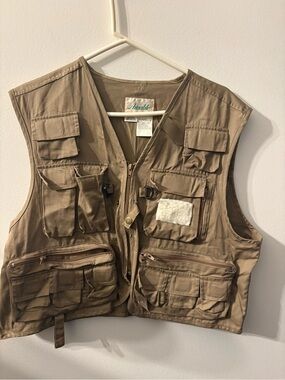Ausable Mens Large Tan Cotton Fly Fishing Vest Multi Pocket Utility Gorpcore